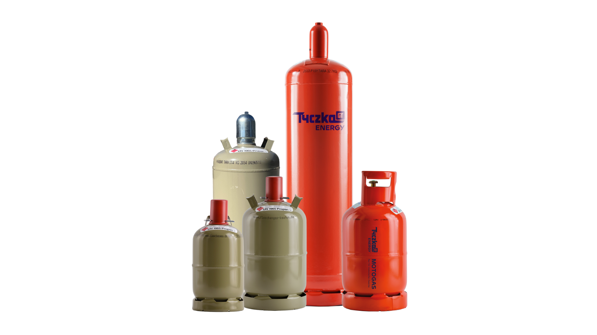 Flaschengas Sortiment - verschiedene Gasflaschen von Tyczka Energy