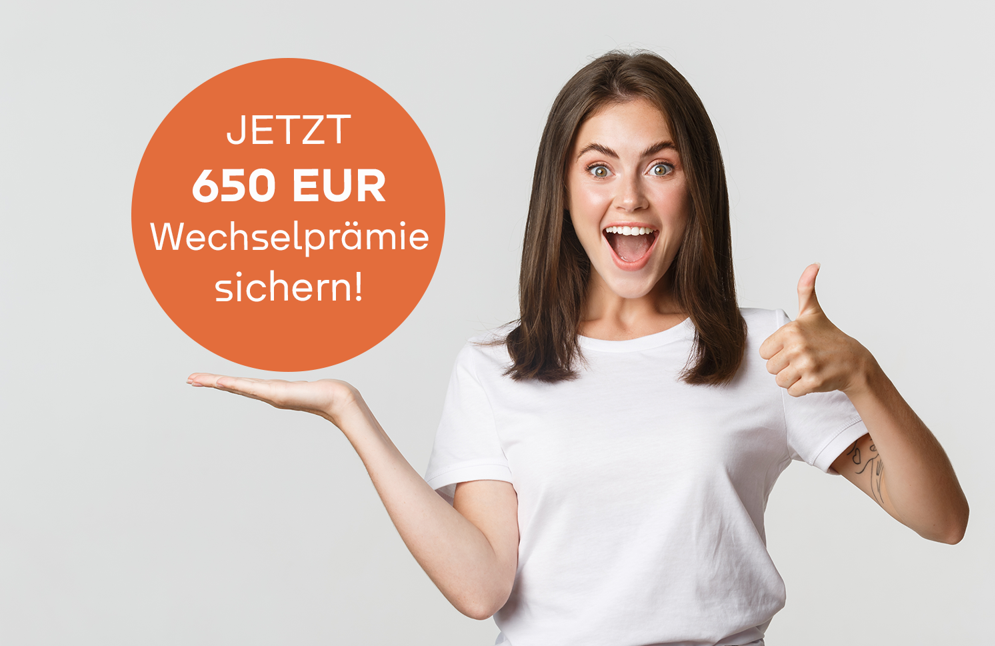 Wechselprämie sichern Frau Daumen hoch